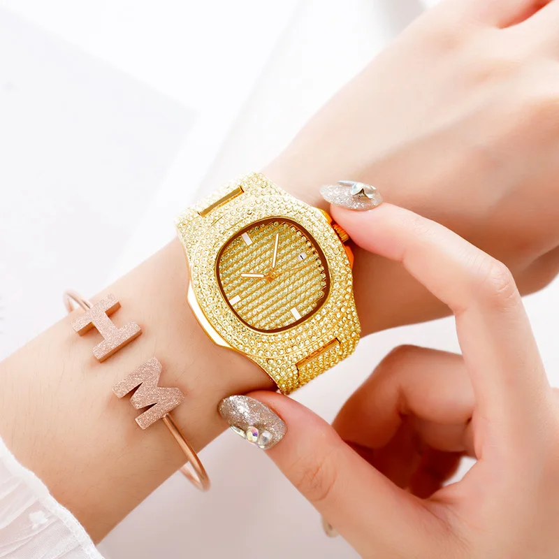 Топ Роскошные часы для женщин блестящие полностью бриллиантовые женские из