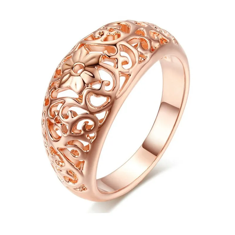 

Beautiful Vintage Hollowed-out Pattern Plated Rose Gold For Women's Engagement Party Simple Creative Flower Ring Jewelry