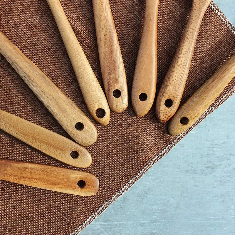

Wooden Spoons for Cooking,Nonstick Kitchen Utensil Set,Wooden Spoons Cooking Utensil Set Non Scratch Natural Teak Wooden Utensil