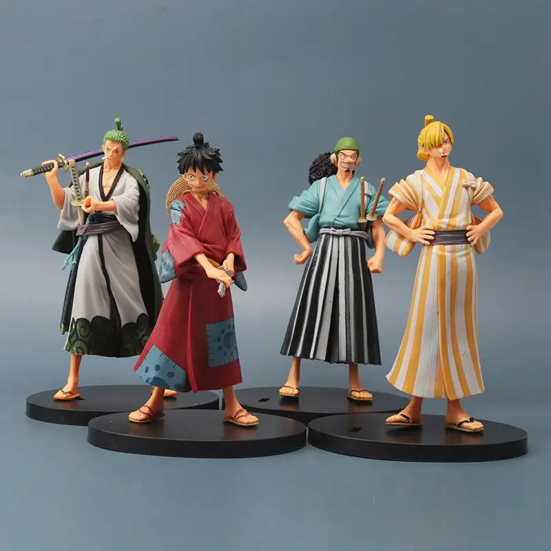 

4pcs/set One Piece Anime Zoro Luffy Usopp Sanji Action Figures Japanese Warriors Figurine Pvc Collection Model Toys