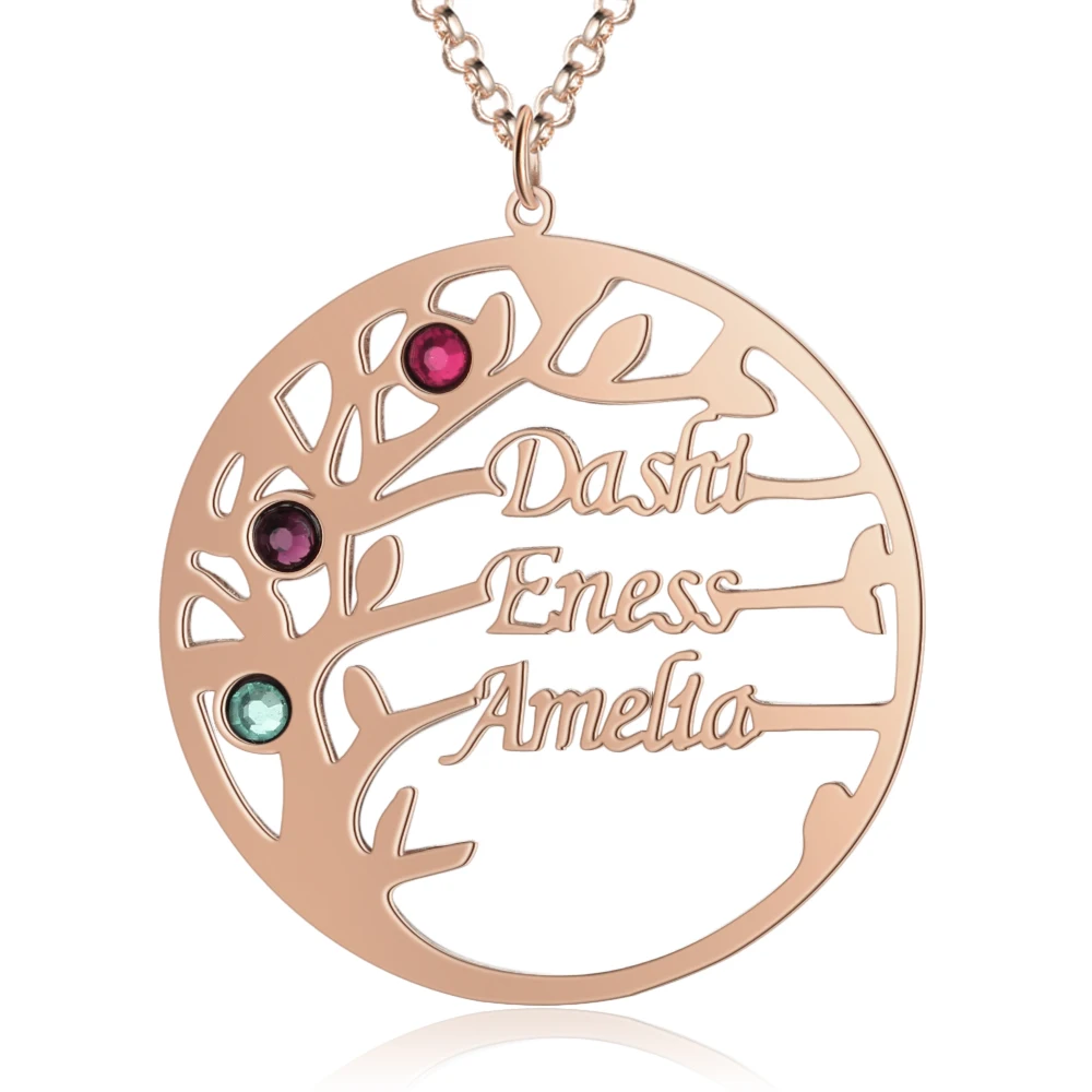 

Personalized Name Necklaces Fashion Tree Pendant Custom Names Birthstones Promised Engraved Jewelry Anniversary Gift for Women