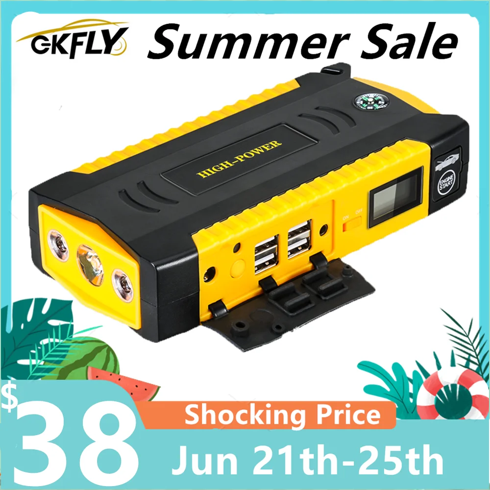 

GKFLY High Capacity Car Jump Starter 600A Starting Device Portable Power Bank 12V Starter Cables Auto Battery Booster Charger