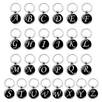 26 english letters glass round charm key ring personality a z initial name keychain bag ornament car key chain accessory unisex