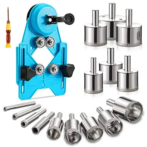 

17PCS Diamond Drill Bit Set with Hole Saw Guide Jig Fixture, Adjustable Centering Locator Suction Holder Glass Ceramics Tile