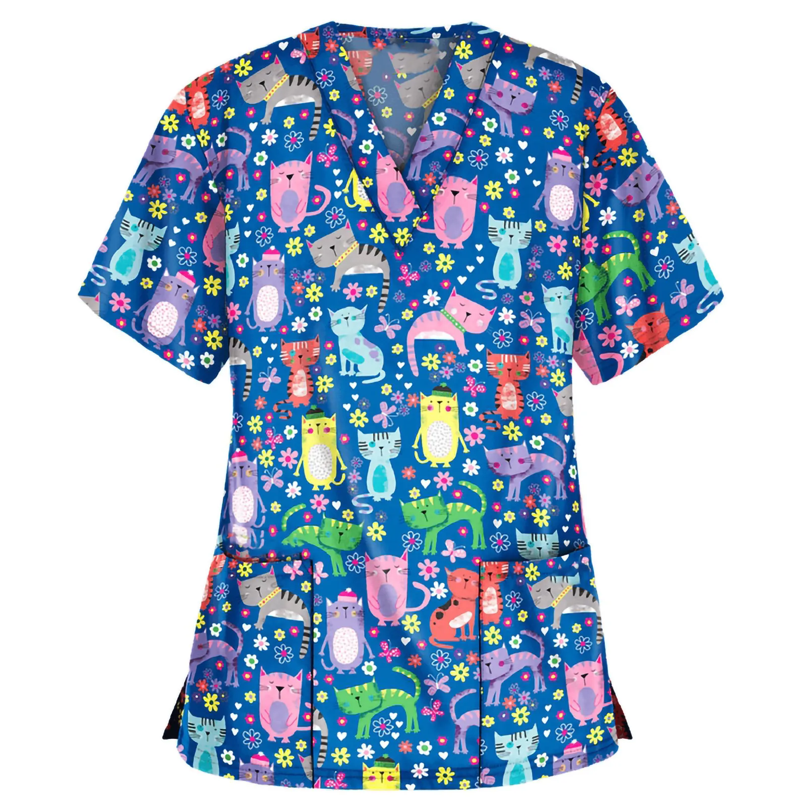 

Women's cartoon printing short-sleeved V-neck tops Women's short-sleeved V-neck tops Work uniform printing T-shirt 6*