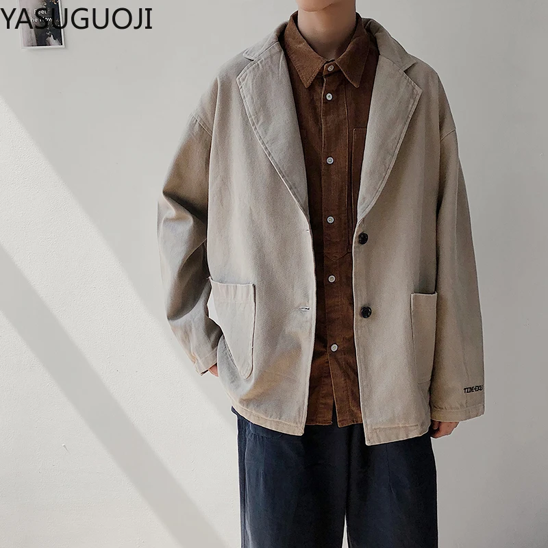 

YASUGUOJI 2021 Весенняя новая корейская мода Повседневный костюм куртка однотонные свободные мужские костюмы для отдыха однобортные мужские бле...