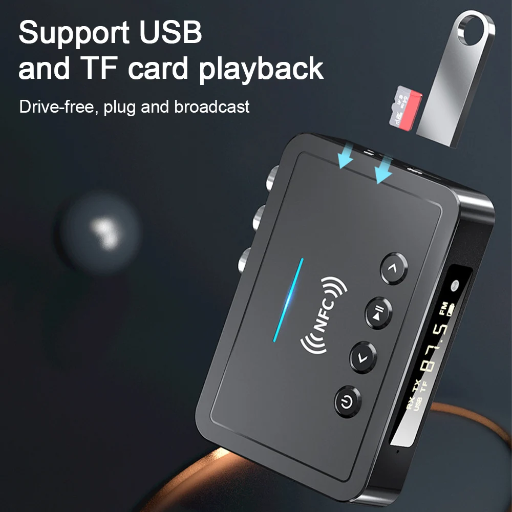 

NFC 5.0 Bluetooth Receiver LED Digital Dispaly RCA AUX Coaxial Optical Input FM Transimtter for PC Car Home Stereo