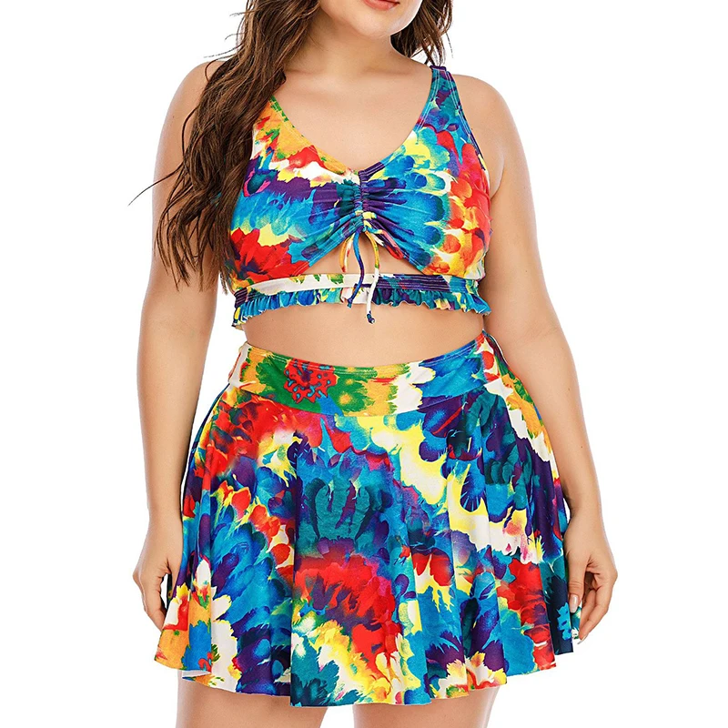 Женский купальный костюм с юбкой эффектом пуш-ап и шнуровкой спереди | Спорт