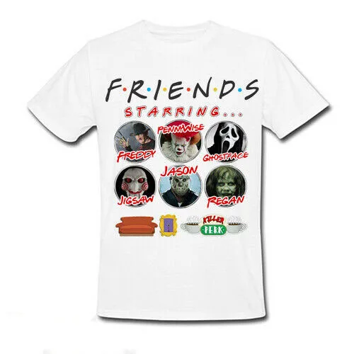 Мужская футболка друзья киллер Перк! Pennywise Jason Freddy фильм ужасов! Странные Вещи