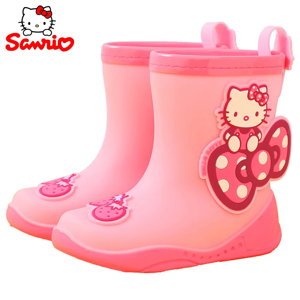 Children's Hello Kitty Middle Rain Boots Girls Fashionable Lovely Cartoon Cat Outdoor Shoes Kids Non-slip Waterproof Casual Boot