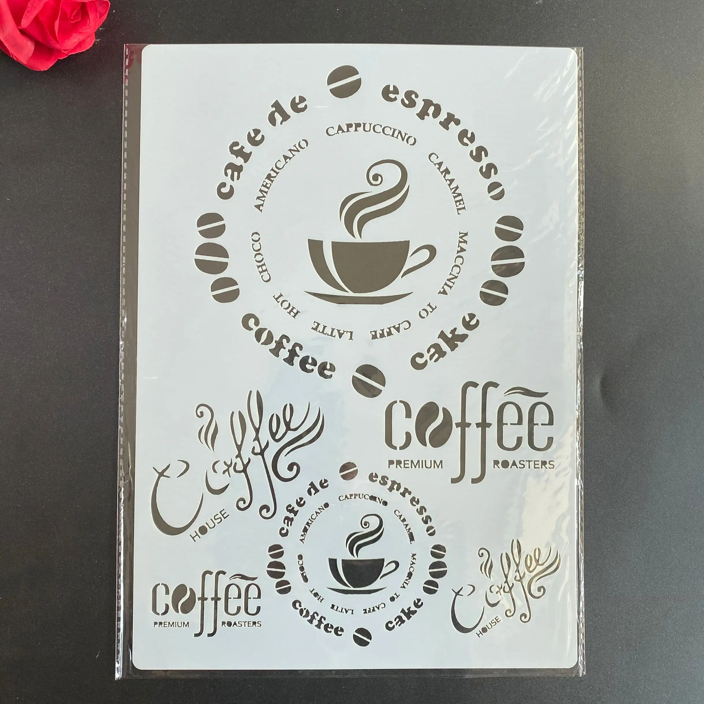 A4 size coffee DIY Stencils Wall Painting Scrapbook Coloring Embossing Album Decorative Paper Card Template,wall 29 *21cm