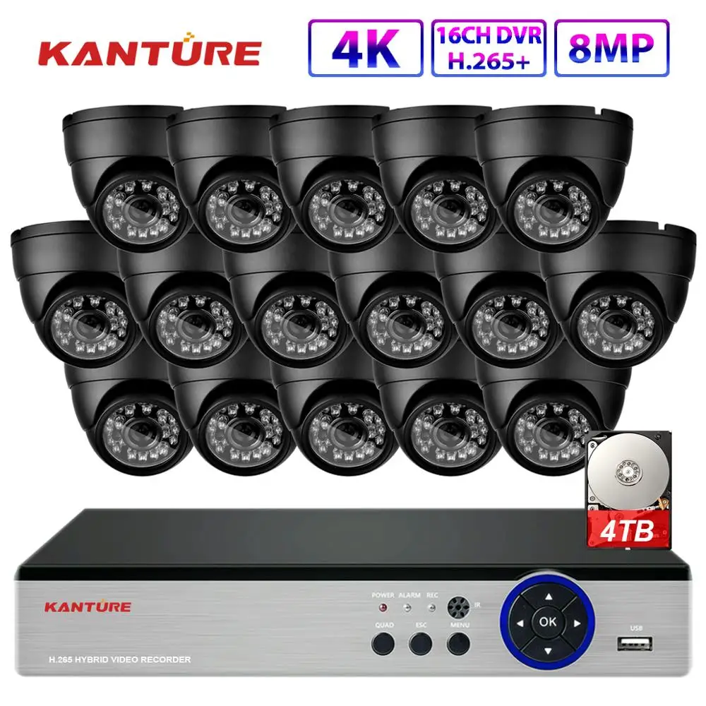 Камера видеонаблюдения KANTURE h.265 + 16 каналов 4K Ultra HD cctv dvr система 8 Мп купольная