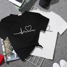 Новинка, Харадзюку, женские футболки с принтом Love, повседневные топы, летние женские футболки с коротким рукавом, женская одежда