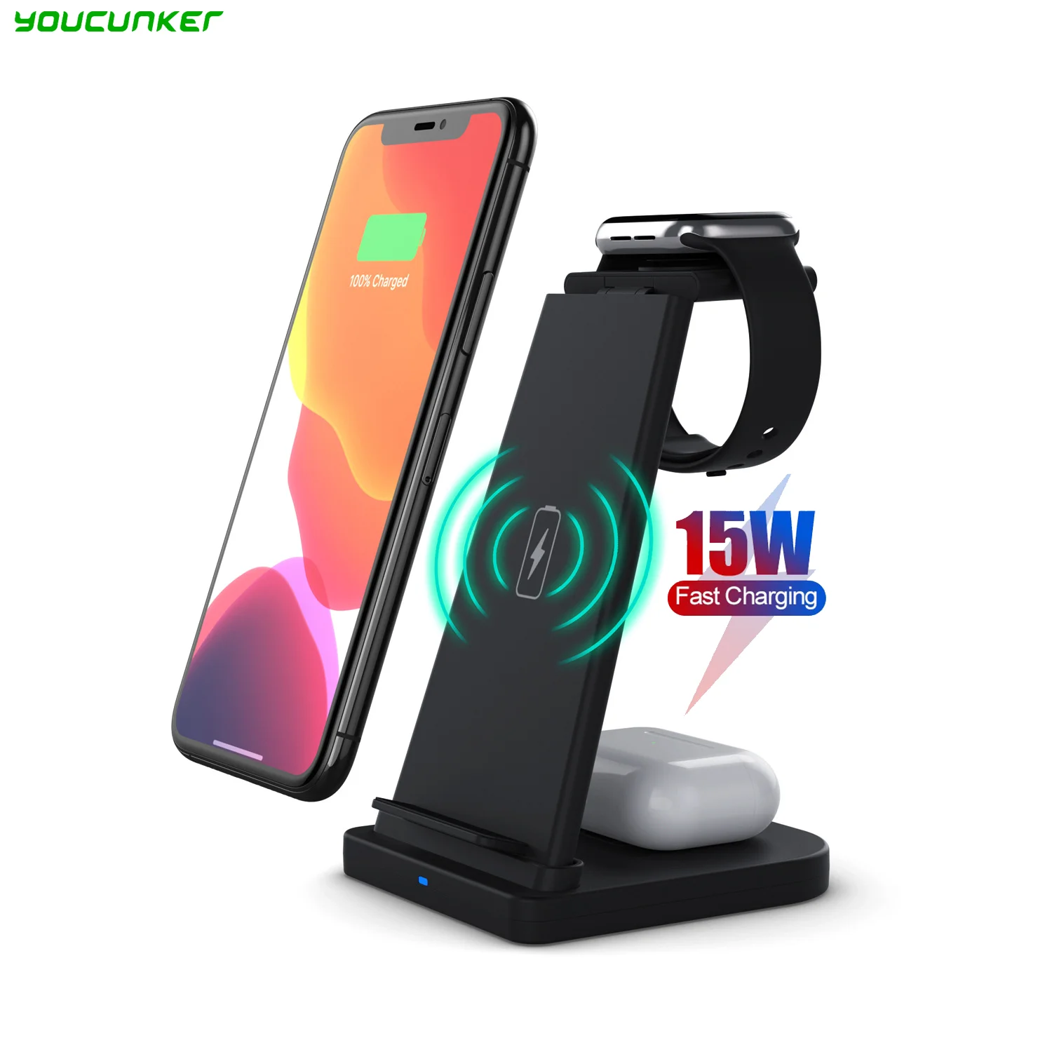 

15W Qi 3 In 1 Wireless Charger Station Dock Folding Fast Charge Stand For iPhone 12 11 XS XR X 8 iWatch SE 6 5 4 3 Airpods Pro