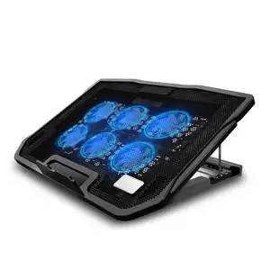laptop cooler 6 fans laptop cooling pad 2 usb port with led screen 2600rpm for 1415 6 inch gaming laptop cooler stand free global shipping
