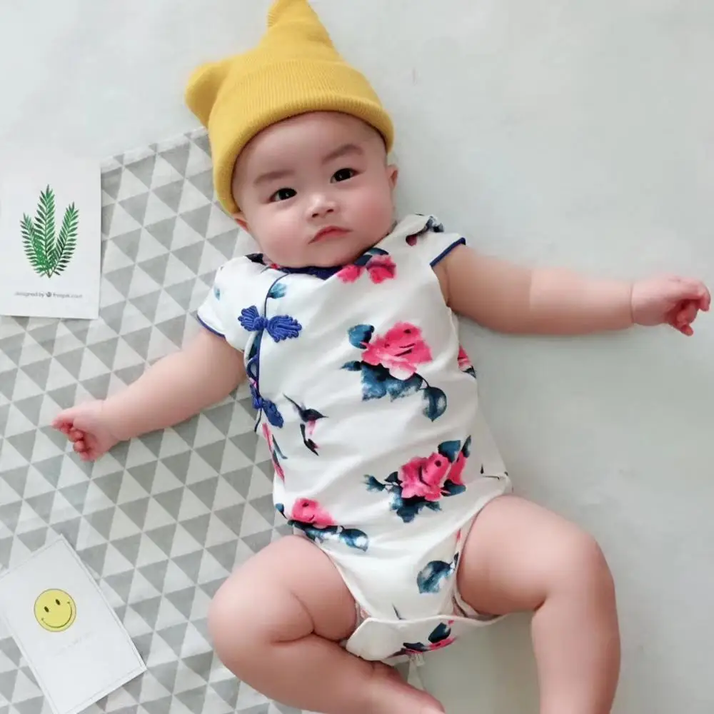 Модные детские комбинезоны в китайском стиле; Cheongsam; летняя одежда для маленьких девочек; Одежда для новорожденных; Roupas Bebe; вечерние комбинезоны для младенцев