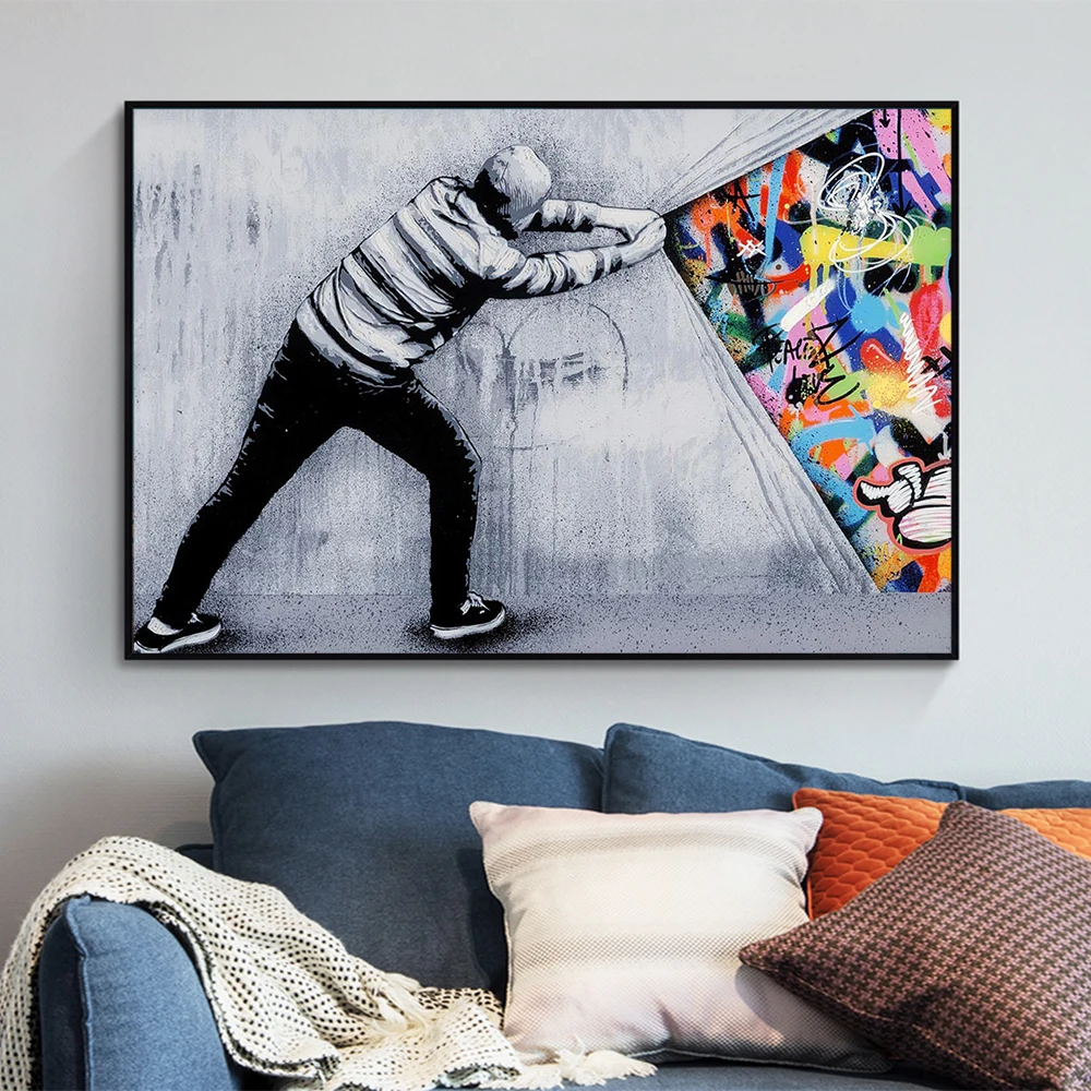 Настенная картина рисунок на холсте граффити плакат печать за занавеской для