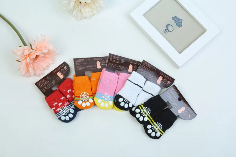 Носки для домашних животных 4 шт./лот хлопковые противоскользящие вязаные теплые