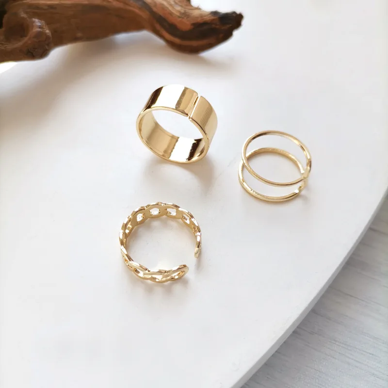 

European and American Hip-hop Cold Wind Street Shooting Three-piece Ring Personality Wide Open Index Finger Ring for Women
