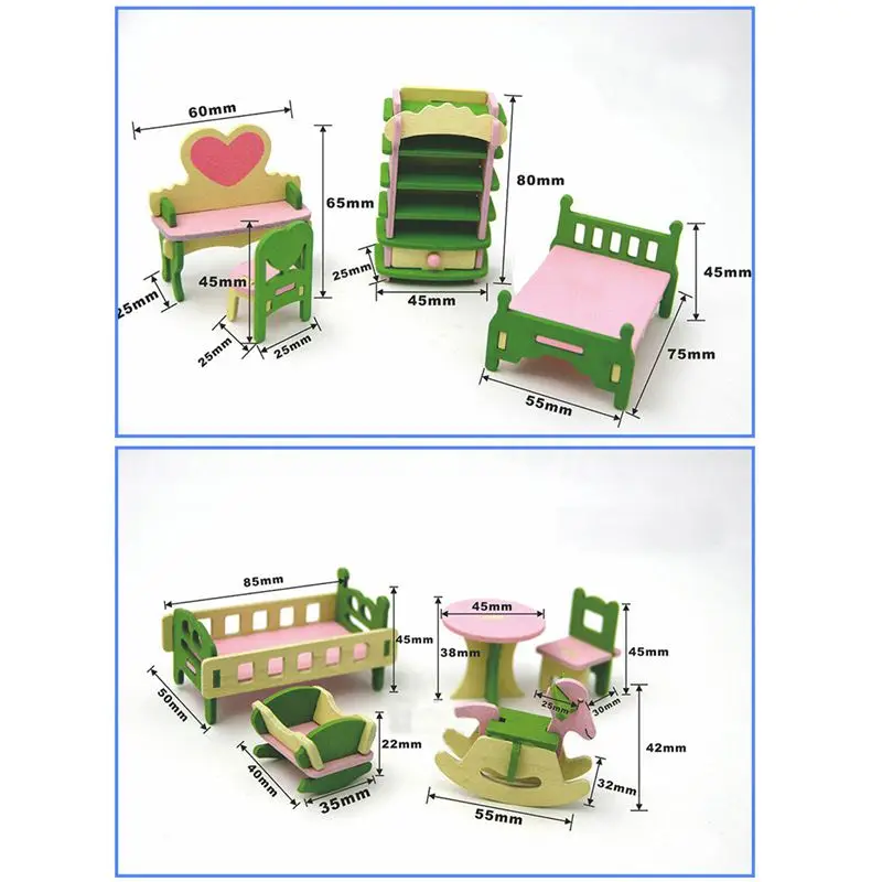 

49Pcs 11 Sets Baby Wooden Furniture Dolls House Miniature Child Play Toys Gifts
