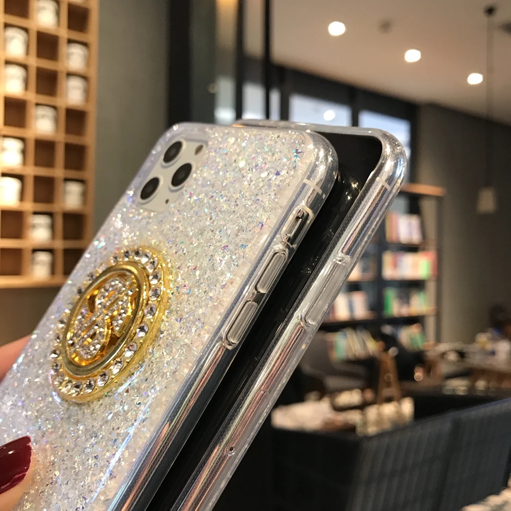 Роскошный чехол для iPhone 11 Pro Max 3D блеск оригинальные вращающиеся монета клей ТПУ 6s