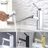 ellen pull out square bathroom sink faucet black hot cold water mixer bath faucets deck mounted 2 type water spray elm3400p