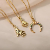colorful moon necklace for women stainless steel evil eye hip hop gesture pendant necklaces vintage choker aesthetic jewerly