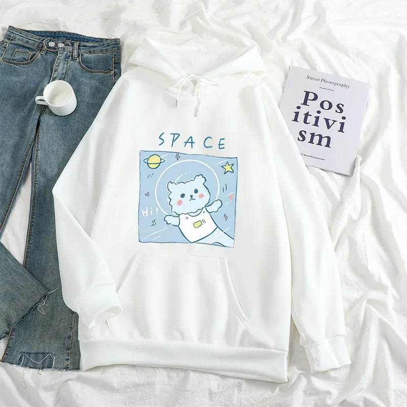 

Cartoon Women's Hoodies Sweatshirts Stitch Oversize Harajuku Hooded Loose Lovers Wear Autumn And Winter Kawaii New Space Print