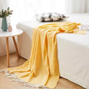 Sofa Coverlet Siesta Office Decorative Bedding Hand Knitting Throw Blanket Wave Herringbone Fringed Pendant Blankets for Cozy