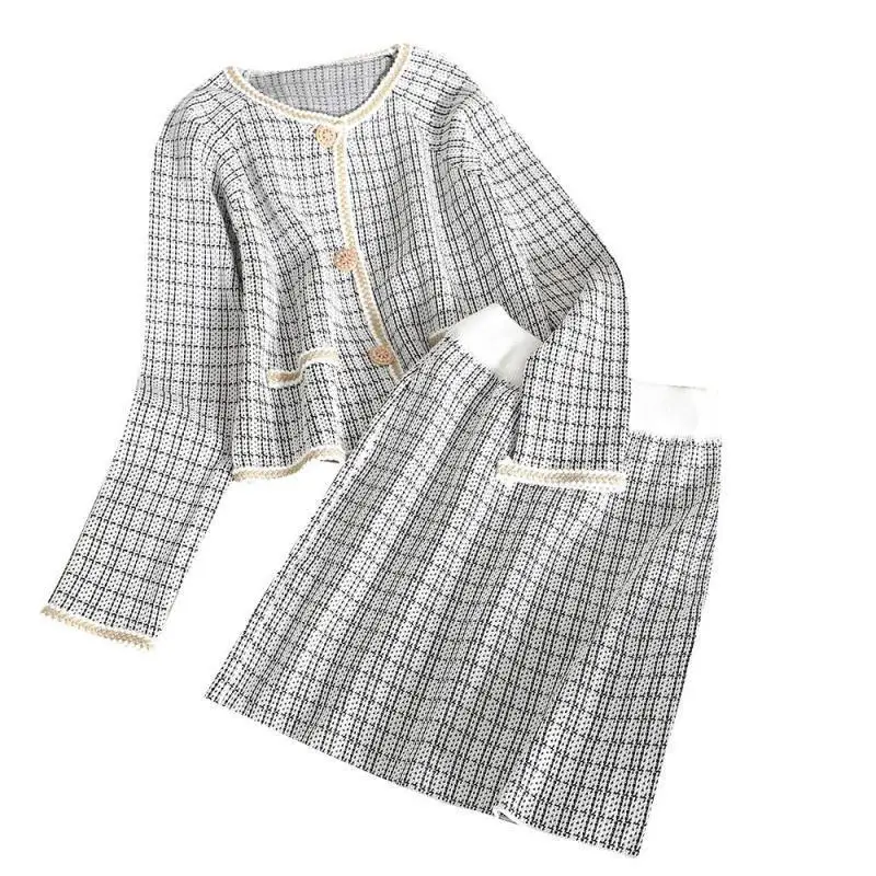 Новые женские весна осень из двух частей винтажные плед костюмы однобортный