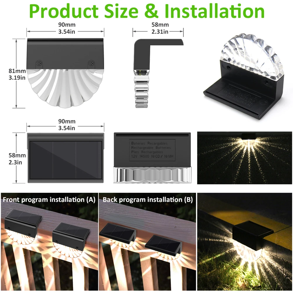 

LED Acrylic Shell Shape Solar Power RGB Colorful Warm White Corridor Stair Light Outdoor Garden Courtyard Step Fence Wall Lamp