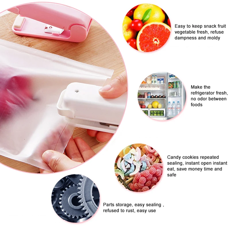 

Portable Mini Sealing Machine Food Sealer Snack Bag Clip Hot Sealer Food Packaging Kitchen Storage Bag Clips Gadget Wholesale