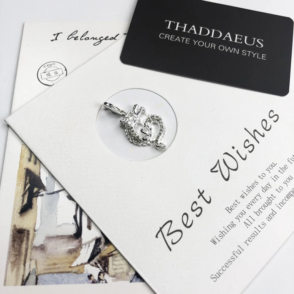 Подвеска в виде китайского дракона с белым кубическим цирконием для женщин и