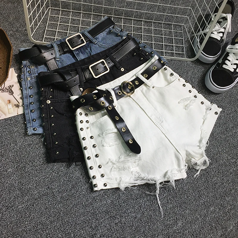 Асимметричные тяжелые Промышленные джинсовые шорты с заклепками женские летние
