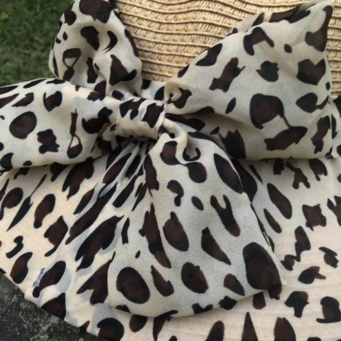 

202012-shi9297 new spring summer Leopard Print yarn bowknot leisure lady sun paper gras cap women leisure hat