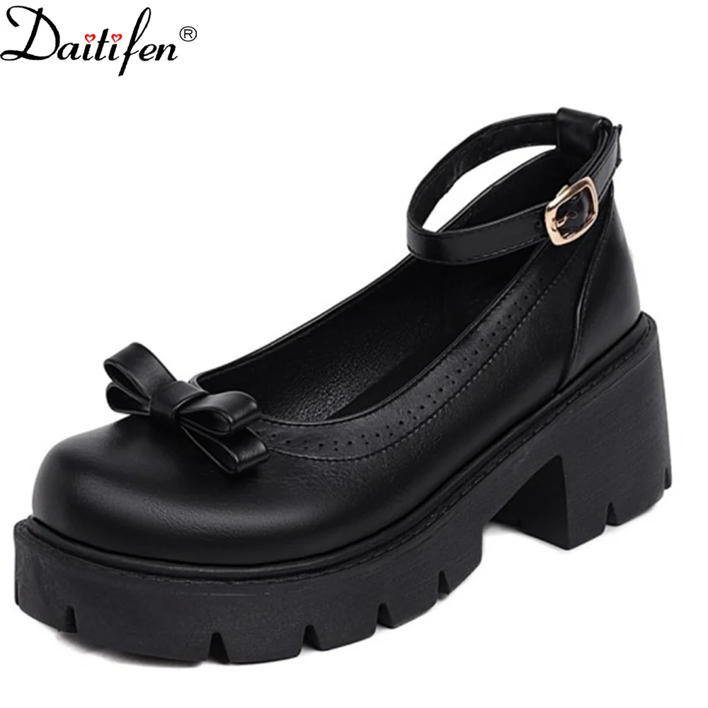 

Daitifen Concise Women Mary Jean Shoes Butterfly-knot Girls Lolita Shoes Shallow Platform Female T-strap Pumps Spring Autumn