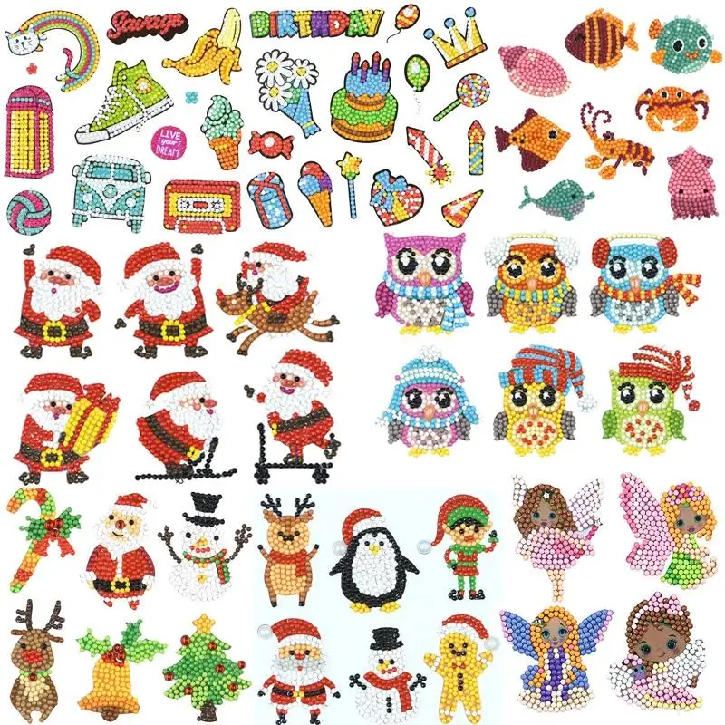 

DIY Round Diamond Puzzle Children Sticker Little Girl Christmas Santa Claus Diamond Painting Kit Diamond Sticker