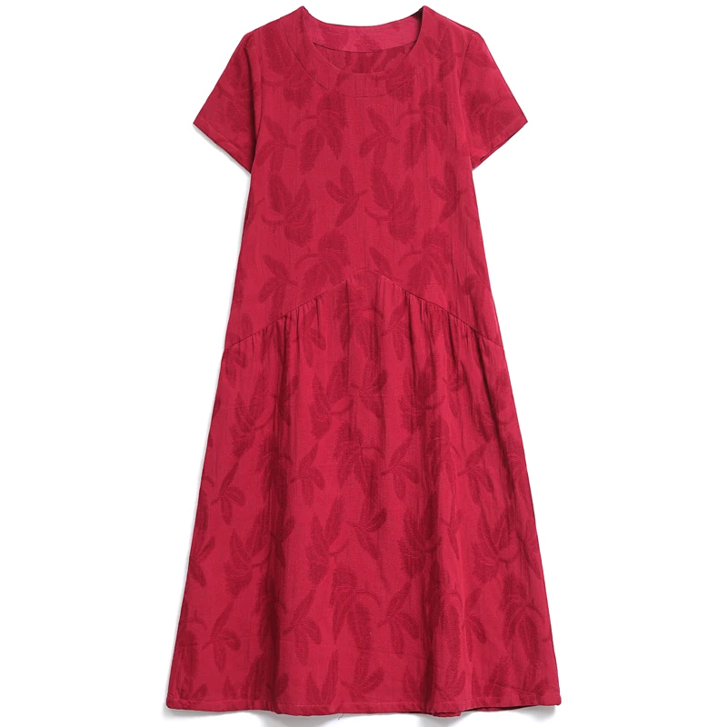 

Summer Women Linen Vintage Dress O-Neck Short Sleeve Floral Printed Long Plus Size Dress Elegant Summer Long Casual Dress XL-5XL