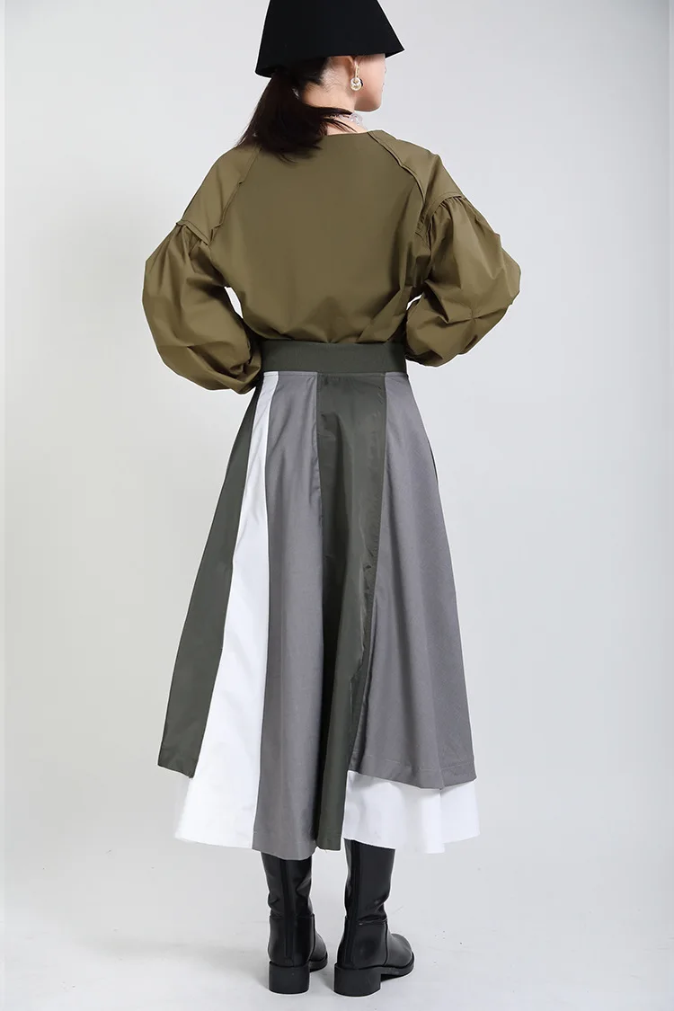 

Fashion Chic Ireegular Big Swing Design Women Skirts Spring Summer New Panelled Patchwork Jupe 2021 High Waist Pleated Skirt