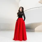 Женская длинная юбка с карманами, элегантная красная фатиновая юбка-пачка с высокой талией, вечерняя драпированная юбка для выпускного вечера