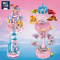 ukboo music box building blocks princess castle dream amusement park animal rotating ship bricks toys for children girls gift