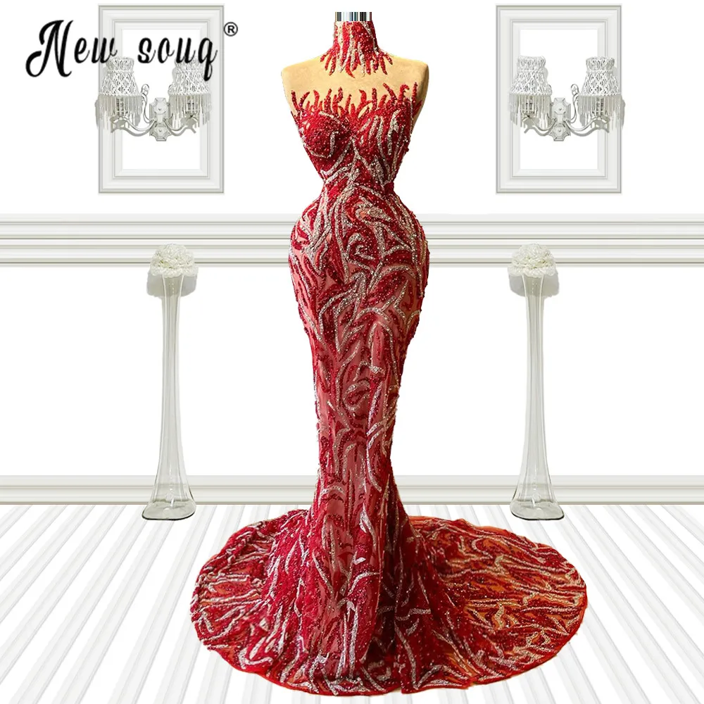 

Вечернее платье в пол, красное, с бисером и жемчугом