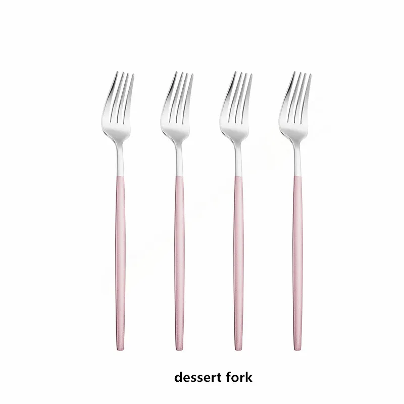 

4pcs/set Stainless Steel Cutlery Set 18/10 Kitchen Set Dinnerware Forks Spoons Knives Tableware Pink Silver Silverware Flatware
