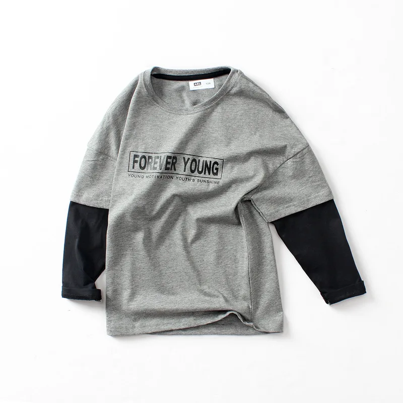 

Весенняя детская футболка в Корейском стиле с длинными рукавами, Базовая рубашка для мальчиков и девочек из чистого хлопка контрастных цве...