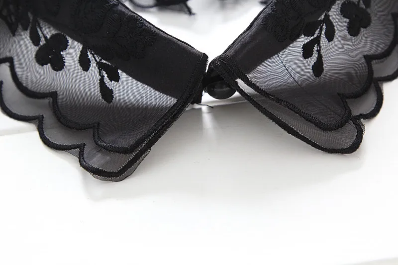 Linbaiway Women Cotton Fake Collar Handmade Beaded Detachable Solid Color Shirt Lace False Blouse Top Decoritive |