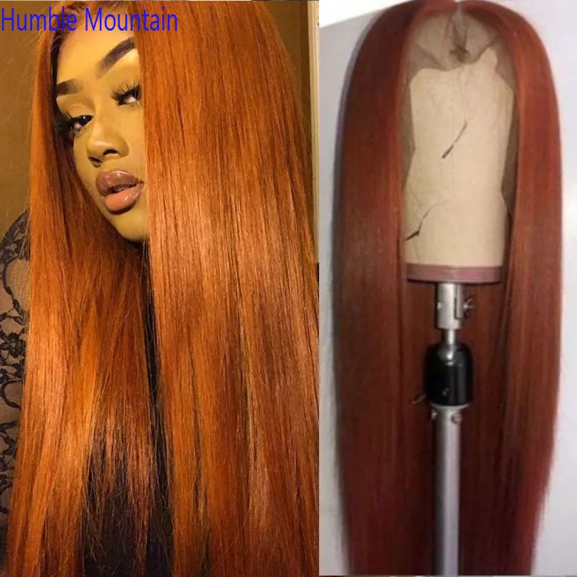 Светильник-коричневые оранжевые человеческие волосы на сетке спереди парики без