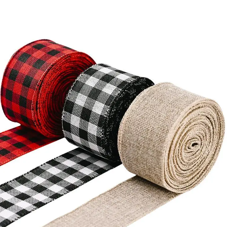 

Burlap Christmas Ribbons Black Red Plaid Rope for DIY Gift Wrapping Bow Craft Decoration Party Decor Length 236 inches 10pcs/lot