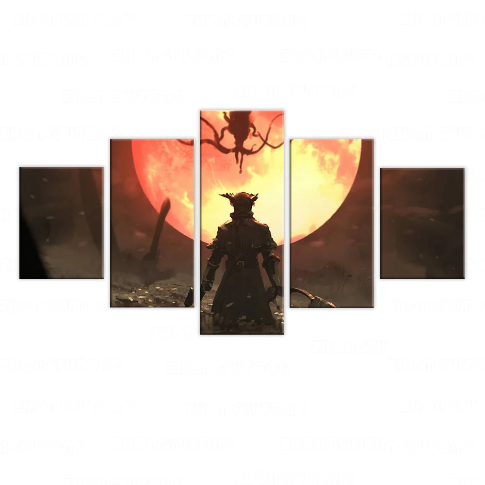 

hd print poster Bloodborne Moon Presence 5 Pieces Art Wall Oil Pictures for home BedRoom decor with framework Modular Modern
