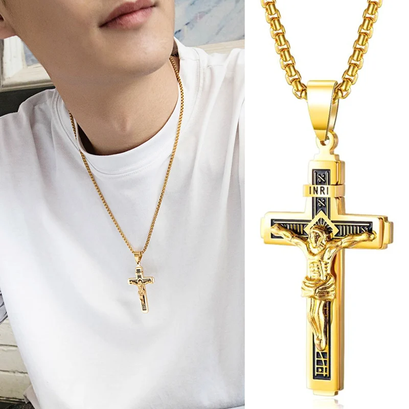 Католический Иисус Христос на крест с надписью INRI распятие из нержавеющей стали
