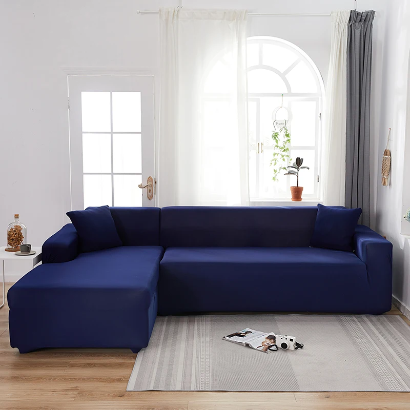 

Blue Color Corner Sofa Covers Solid Color Seat Slipcover With Elastic Housse Canape Dangle L Shape Sofa Need Buy 2pcs Sofa Cover